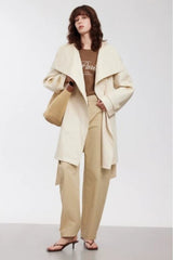 Trench-coat mi-long à col large et à un bouton, coupe ample