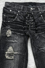 Gothic Distressed Double Waist Flare Jeans