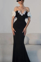 Robe de soirée asymétrique à bretelles, ourlet asymétrique, imprimé floral 3D, style sirène