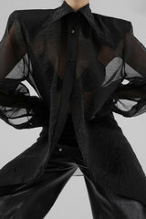 Chemisier chic ample à manches longues en maille transparente