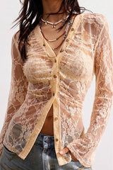 Chemisier ajusté en dentelle semi-transparente