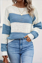 Blue Color Block Crew Neck Sweater