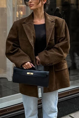 Manteau blazer américain rétro en daim marron