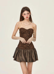Robe mini bustier imprimée léopard