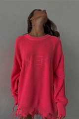 Pull décontracté en maille à col rond, style grunge déchiré et tendance
