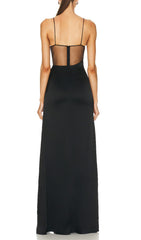 Robe longue noire à corsage en résille orné d'étoiles de mer