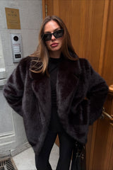 Manteau d'hiver tendance en peluche à col large en fausse fourrure de renard
