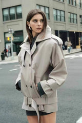 Manteau rétro élégant à double boutonnage et col montant