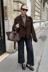 Double Breasted Belted Wool Blend Jacket