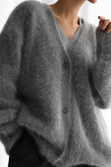 Gilet ample en polaire douce vison à col en V uni