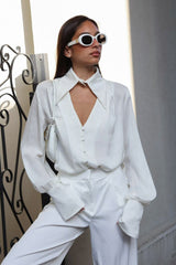 Chemisier élégant ample à manches longues et col