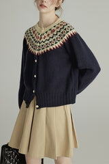 Cardigan en laine à col rond et manches longues, à simple boutonnage