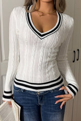Contrast Stripe cable Fitted Sweater