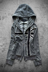 Contrast Stripe Washed Longline Full Zip Hoodie
