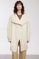 Trench-coat mi-long à col large et à un bouton, coupe ample