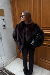 Manteau d'hiver tendance en peluche à col large en fausse fourrure de renard