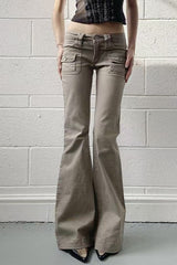 Jean cargo slim vintage taille basse à micro-évasement