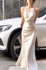 Satin Halter Mermaid Beach Silk Dress