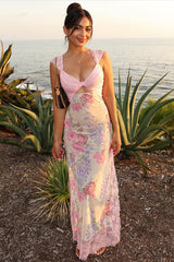 Floral Lace Trim Strappy Maxi Dress