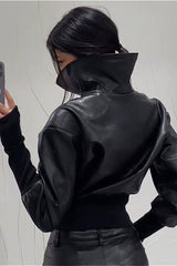 Veste bomber slim sexy en PU à col montant