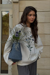 Pull en maille à manches longues brodé décontracté