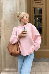 Pull en maille rose poudré à col rond