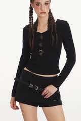 Sous-vêtement romantique en dentelle dos nu à col V et manches longues découpées