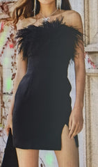 Robe mini bustier à plumes noire