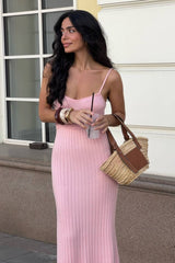 Ribbed Knit Bodycon Mermaid Maxi Slip Dress