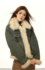 Veste d'hiver vintage en jean doublée de fourrure