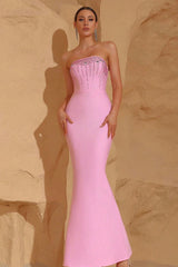 Robe de soirée bustier à franges et strass