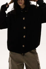 Cardigan rétro ample en maille à col boutonné