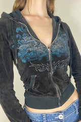 Sweat à capuche zippé imprimé strass