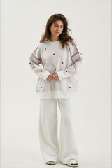 Pull en maille à manches longues oversize à imprimé cœur