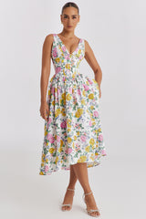 Spaghetti Strap V Neck Fitted Long Floral Dress