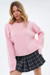 Pull en maille lâche à col rond uni
