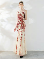 Robe de soirée longue à sequins en forme de queue de poisson 
