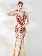 Robe de soirée longue à sequins en forme de queue de poisson 