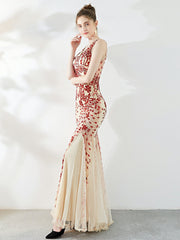Robe de soirée longue à sequins en forme de queue de poisson 