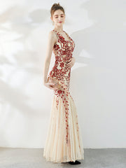 Robe de soirée longue à sequins en forme de queue de poisson 