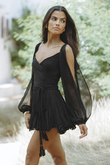Robe en mousseline avec manches gigot et jupe à volants