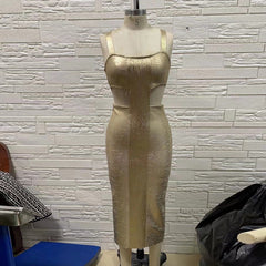 Robe bandage midi dos nu sans manches à découpes H01201