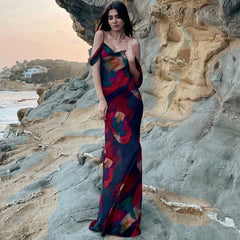 Robe longue trapèze en maille à fleurs