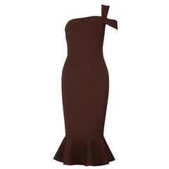 Robe bandage midi asymétrique à manches courtes et queue de poisson HB78690
