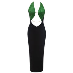 Robe bandage midi sans manches à sequins, dos nu, HB78960