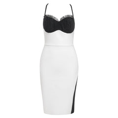 Robe bandage midi sans bretelles à volants HB79050