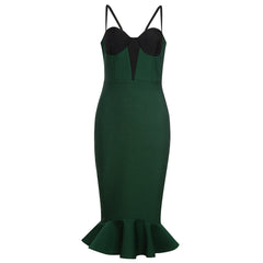 Robe bandage midi sans bretelles à traîne HB79530