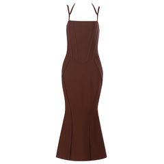 Robe bandage midi rayée sans manches à bretelles HB79650