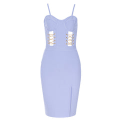 Robe bandage midi sans bretelles à découpes HB8008
