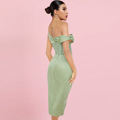 Robe midi asymétrique à une épaule et manches courtes HI1209